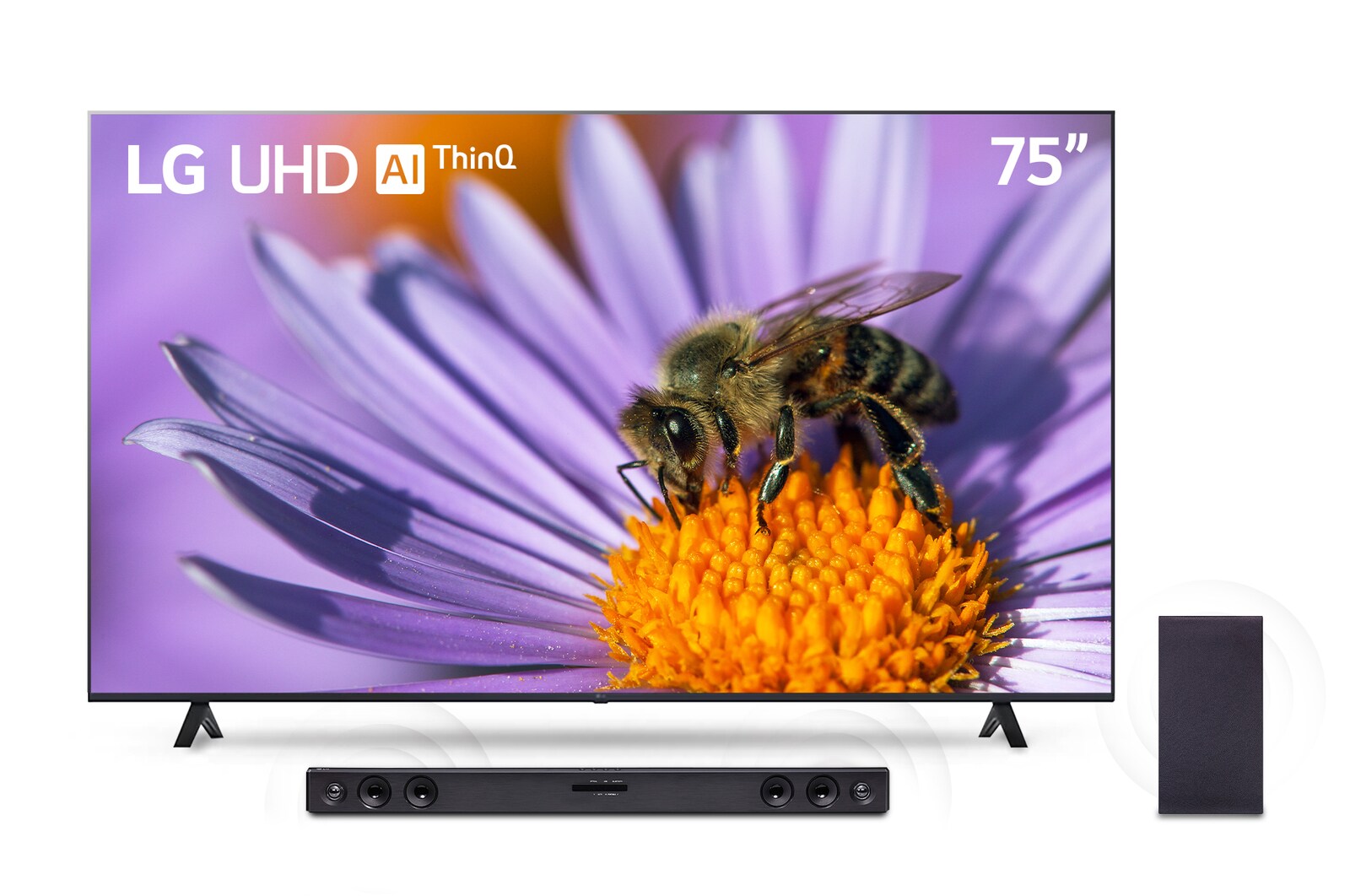 Vista frontal de Combo TV LG 75" UHD 4K Smart TV  + LG Sound Bar SQC2 Bluetooth - USB 75UR8750PSA-SQC2